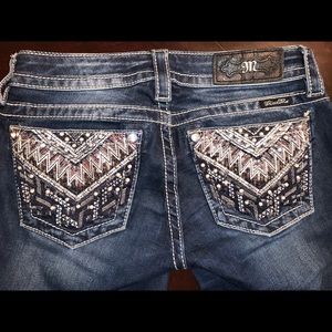 Miss Me Dark Wash Jeans, Beaded & Sequined Pockets